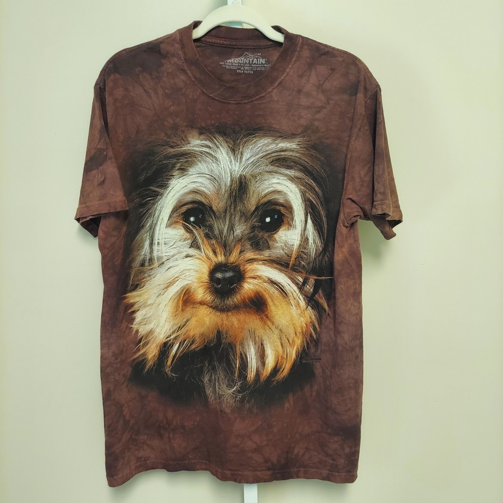 The Mountain Yorkie Terrier Graphic T-Shirt Brown Tie Dye Dog Print M USA